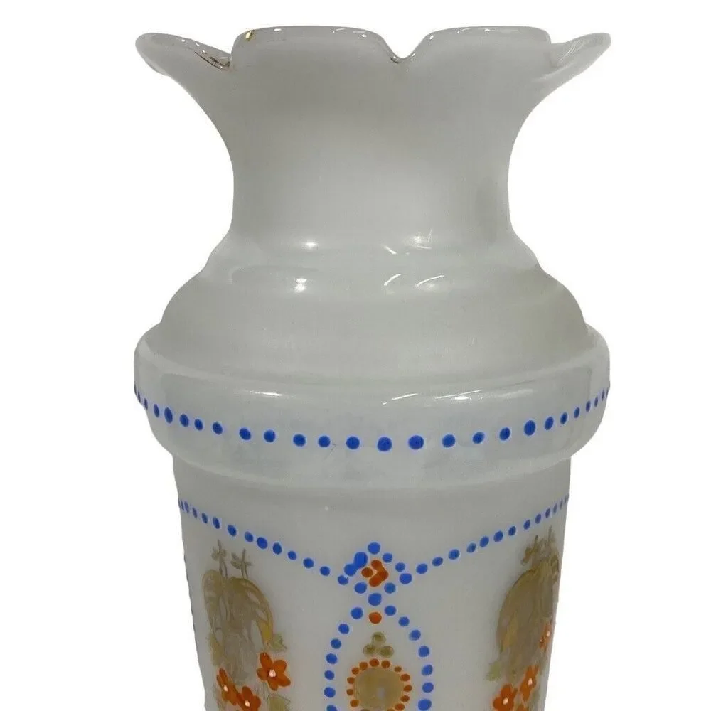 ‎VICTORIAN ANTIQUE BRISTOL GLASS BLUE FLORAL MORIAGE LG 13” VASE 1880-
